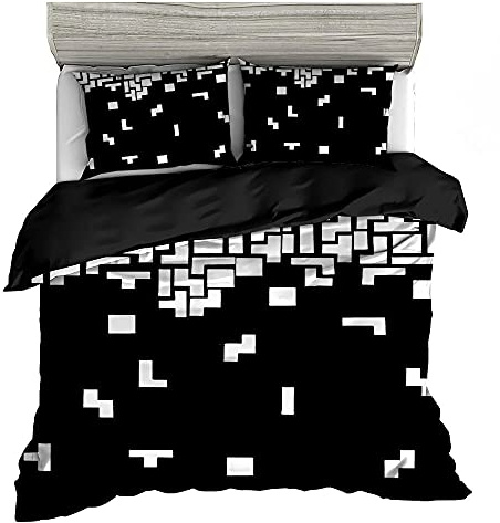 BUFUBUXING Bettwäsche Weißes Quadrat 3D Gedruckter Bettbezug 180 x 200 cm Mikrofaser 3-Teiliges Set, Weich Und Bequem, Pflegeleicht, Mit Verdecktem Reißverschluss Und Kissenbezug
