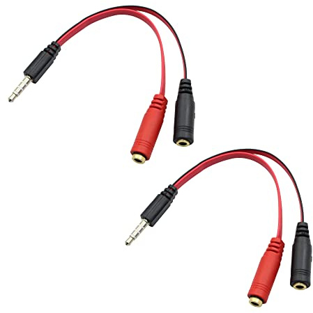 QIANRENON Headphone Microphone Splitter 4-Pole 3.5mm Stereo to Dual Mono Y Splitter Cable TRRS 1/8 1 to 2 Cable 3.5mm Male to Dual Female,6.3in(16cm), 2 Pcs