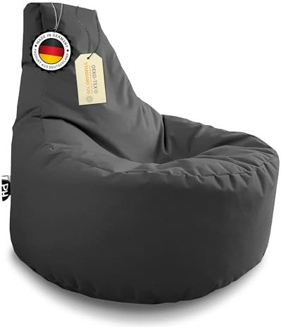 PATCH HOME Gamer Sessel mit Reißverschluss Lounge Kissen Sitzsack Sitzkissen Bean Bag In & Outdoor geeignet fertig befüllt (Ø 80cm x Höhe 90cm mit reißverschluss, Anthrazit)