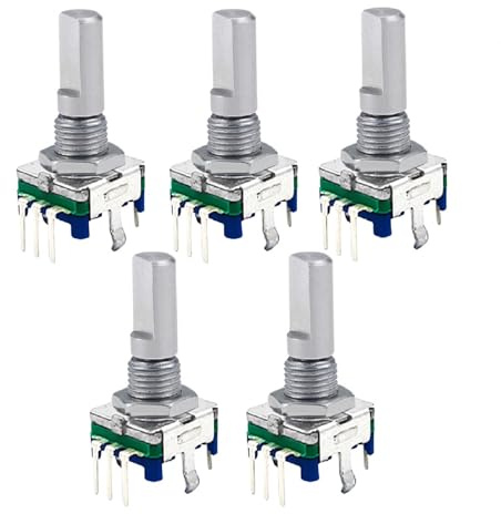 BuyWeek EC11 Drehgeber Schalter, 5 Stück/lot 360 Grad Drehgeber Kodierungsschalter 5 Pin Digital Potentiometer mit Druckknopf, Rotary Encoder Modul Grifflänge 20mm