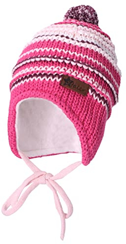 Sterntaler Baby Mädchen GOTS Bommelmütze - Streifen Mütze aus Baumwolle mit Ohrenklappen und Bindeband - Rosa, 43