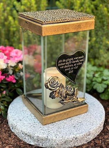 Lampada da tomba con porta con scritta – Quando sei andato, nessuno era pronto per questo, perché pensavamo che fosse ancora così tanto tempo. Candela funeraria decorativa 24 cm H. incl. candela.