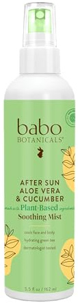 Babo Botanicals After Sun Soothing Mist - Aloe Vera & Cucumber - For Face, Body & Sensitive Skin - Non-Aerosol - No-touch application - EWG Verified - Alcohol-Free - Scented with cucumber extract