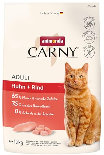 animonda Carny Katzen Trockenfutter Adult mit Huhn und Rind (1 x 10kg), Trockenfutter für ausgewachsene Katzen ohne Zucker und Getreide, mit viel frischem Fleisch vom Huhn & Rind