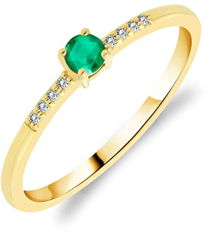 Planetys Damen-Solitärring aus Gelbgold 375/1000, mit natürlichem Smaragd und Diamanten