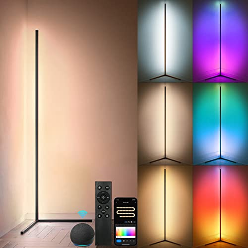 Tacopet RGBWW Corner Lamp, Color Changing Floor Lamps for Living Room, Compatible with Alexa, Google Home, WiFi APP Remote Control, 2700k-6500k Smart LED 61 Tall Standing Lamp for Bedroom Game Room