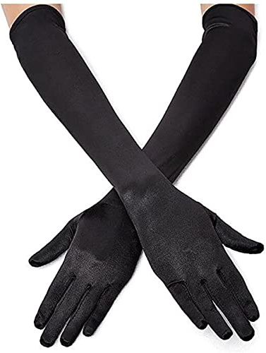 ESTEVANJ MUR Damen Lange Handschuhe Satin Classic Kugel Party Hochzeit Braut Handschuhe 1920er Stil Handschuhe Elastisch Erwachsene Größe bis Handgelenk Länge