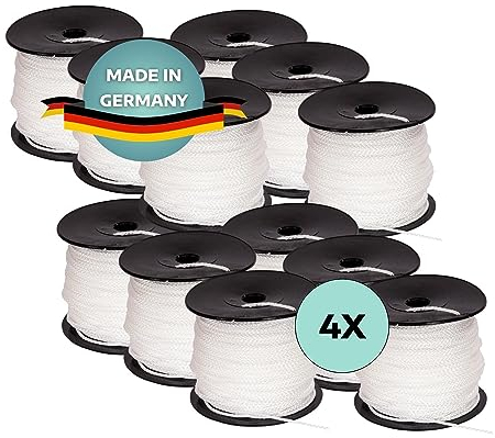 AWOTEX Pflasterschnur Weiß 2,00 mm I 4 Rollen à 100 Meter I Richtschnur für Pflastern I langlebig & reißfest I Polypropylen Bauschnur auf PVC Rolle I Maurerschnur für Wasserwaage