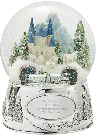 THINGS REMEMBERED Engraved Winter Castle and Train Musical Snow Globe, Greensleeves Music, Beautiful and Unique (Free Customization)