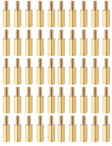 YOKIVE 50Stk M2.5 Abstandsbolzen Schrauben Messing Sechskant PCB Abstandsbolzen Halten Höhe konsistent Ideal für Hauptplatine (Gold Ton 11mm+6mm)