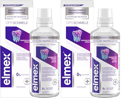 elmex Mundspülung Professional Opti-schmelz Versiegelung & Stärkung 400 ml – medizinische Zahnreinigung ohne Alkohol – versiegelt den Zahnschmelz zum Schutz vor Zahnschmelzabbau (Packung mit 2)