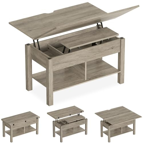 Couchtisch Höhenverstellbar, 3-in-1-Multifunktions-Wohnzimmertisch mit Versteckter Aufbewahrung, Kaffeetisch, Der Couchtisch lässt Sich in einen Esszimmertische für Wohnzimmer (Grau)