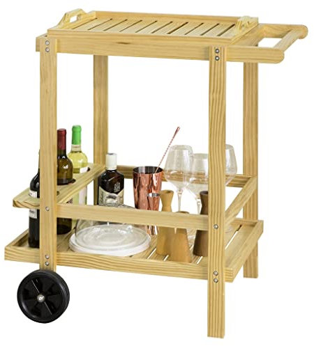 FLYIFE Servierwagen Mit Flaschenhalter Und Abnehmbarem Tablett, Küchenwagen, Barwagen/D/53 X 85 X 76 cm