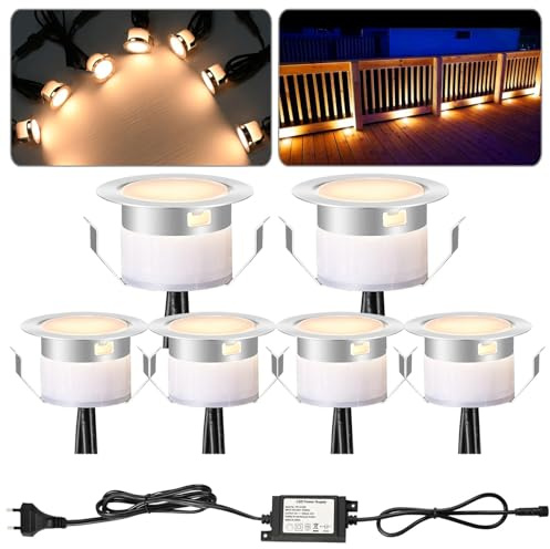 6er Set 12V LED Bodeneinbaustrahler Aussen, Ø31mm Warmweiß | Bodeneinbauleuchten Mini Spots Treppenspots,IP67 Wasserdicht Treppenbeleuchtung Deck Light für Küche Garten Gehweg Holzbrücke