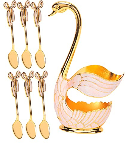 MOUMOUTEN Juegos De Vajilla De Cisne Con Soporte, Cucharas De Café De Aleación De Zinc, Cucharas De Té, Tenedores, Cucharas De Postre, Cucharas De Frutas, Elegantes Y Duraderas(Spoons)