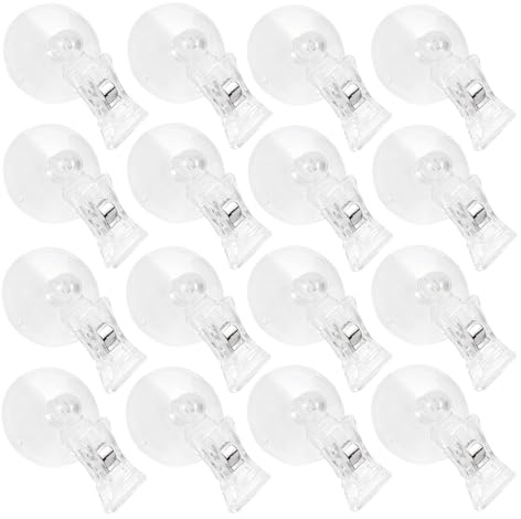 16 Piezas Pinza de Ventosa Soporte Clip Gancho Ventosa Clip Ventosa Algas Transparente Ventosa Multifuncional con Pinza para Baño Oficina Cocina Supermercado Tienda Acuario