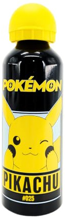 Pokemon Flasche Wiederverwendbare, Pikachu Robustes Aluminium Design, Kinder Wasserflasche, Reiseflasche, Fassungsvermögen 500 ml | Schwarz, PKM-0001, PKM-0001