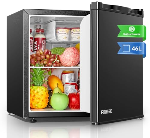 FOHERE Nevera Pequeña Frigorífico Mini 46L, Minibar, Icebox y Control de Temperatura regulable, Bajo Consumo, Puerta Reversible, Ideal para Hogar y Oficina, Negro