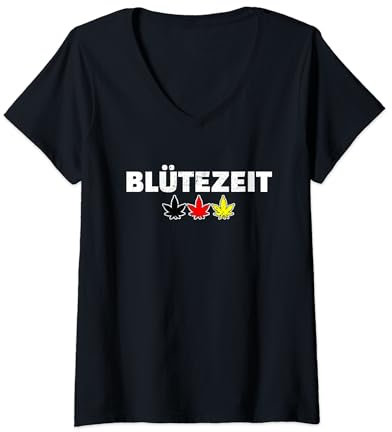 Damen Blütezeit Kiffen Deutschland April 2024 Cannabis Legal T-Shirt mit V-Ausschnitt