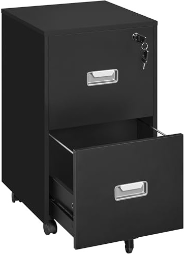 Yaheetech Cajonera Escritorio con Ruedas Cajonera de Oficina 2 Cajones Cerradura Archivador Extraíble Móvil de Oficina para Carpetas/A4 40 x 40 x 65 cm Negro