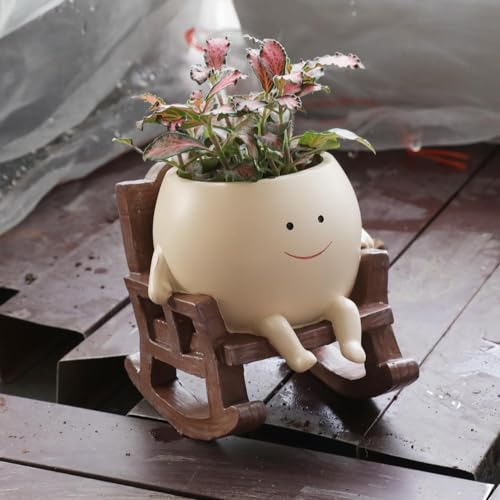 Smiley Gesicht Pflanztopf süßer Harz Blumenkopf Pflanzer für Innen- und Außenpflanzen einzigartiger Sukkulenten Topf Geschenkideen für Mutter und Wertschätzung Weihnachten mit Abfluss Loch (Sitz)