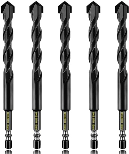 5 Pcs 12mm Masonry Drill Bits Set, Carbide Concrete Drill Bits for Brick, Stone, Concrete, Tile, Ceramic, Porcelain, Glass, Plastic, Wood and More, Quick Change 6mm Hex Shank, with Sturdy Case