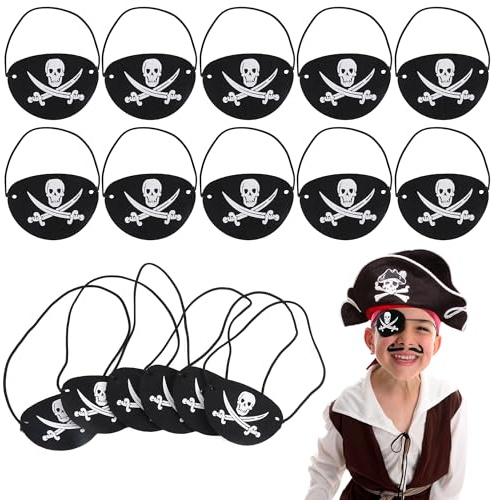 JSMTKJ Piraten Kindergeburtstag Set 30pcs Filz Piraten Augenklappe Pirat Filz Augenmaske Piratenhut Kinder One Eye Patches Skelett für Geburtstag Halloween