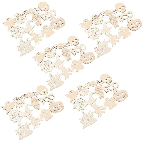 Lurrose 60stücke Halloween Holzscheiben Dekoration Diy Bastelset Mit Designs Für Unbemalt Für Kreative Projekte Und Festtagsdekoration