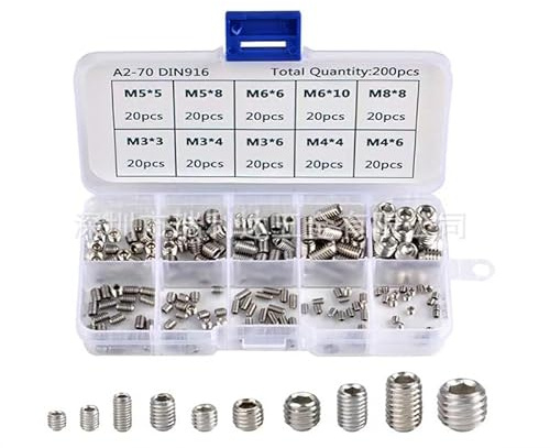 Ieron 200-teiliges Gewindeeinsatz-Set aus Edelstahl, selbstschneidende Gewindeeinsätze M3-M8, Sortimentskit, Sechskantmuttern- und Schrauben-Set, Silber
