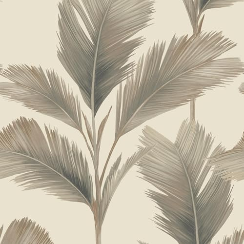 Kailani Tropical Palm Leaf Wallpaper with Matte Finish for Walldecoration, Wallcovering Hallways, Lounges, Feature WallsCream/Beige Belgravia 59121