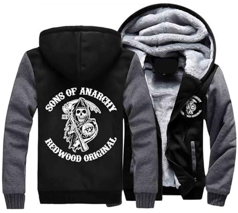 CMADJT Sudadera con Capucha Gruesa de Invierno para Hombre de Anarchy Sons Graphics, Sudadera con Capucha cálida con Cremallera Completa, Chaquetas Cortavientos de Manga Larga,Dark Grey-3XL