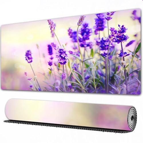 FEHWI Mauspad 75×40 cm Verlängertes großes Mauspad Schreibtischauflage,Lavendel, Traumhafter Frühling Frühling mit aromatischen frischen Blumen,genähte Kanten Gaming Mauspad,rutschfeste Gummibasis