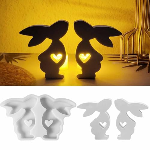 2 Stück Silikonform Ostern Hase, Silikonformen Gießformen Ostern, Silikonform Hase mit Herz, Gießformen Silikon Ostern, Silikonformen Osterhase zum Gießen, Gießform Ostern für DIY Osterhase Deko (F)
