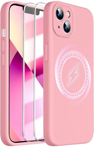 Dssairo Magnetische für iPhone 13 Hülle, mit 2 x Displayschutzfolien, Verbessertes Flüssigsilikon, Verbesserter Kameraschutz, Militärische Qualität, Sturzsicher, Dünn 6,1 Zoll (Pink)