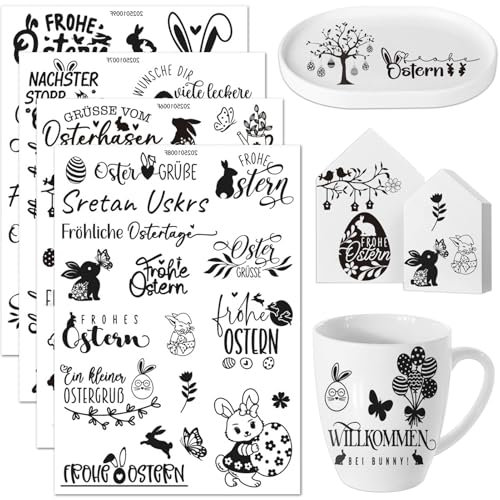 4 PCS Rub On Sticker Ostern Transferaufkleber Kerzentattoos Ostern Wasserschiebefolie Kerzen Tattoo Frühling Kerzenfolie Frohe Ostern Kerzensticker Rub Ons Sprüche Osterhasen Ostereier Kerzenaufkleber