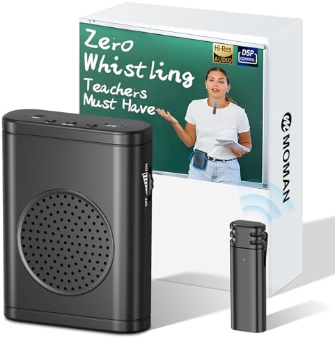 Moman Amplificateur de voix cravate sans fil, haut-parleur portable zéro sifflement faible latence, système de sonorisation personnel micro sans fil clipser pour enseignants
