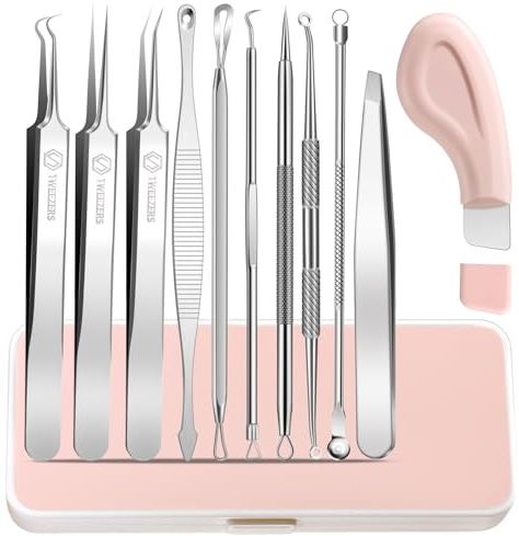WSYUB Blackhead Remover Tool, Pimple Popper Tool Kit,11 Pcs Blackhead Remover Comedone Extractor Kit for Pimples, Blackheads, Zit Removing, Professional Blackhead Tweezers and Silicone Face Scraper