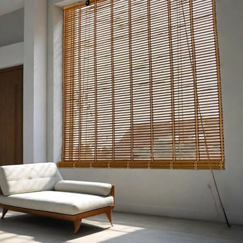 Bambusrollo Für Fenster 70 90 100 120 150cm Breit Aussen Natür Bambus Rollo Jalousine Sonnenschutz Raffrollo Vorhang Anti-UV Mit Lifter Für Balkon
