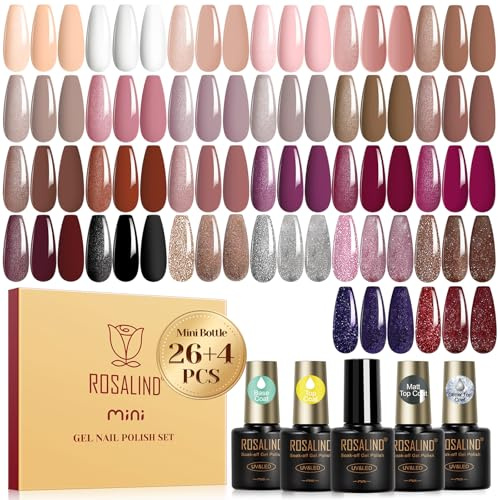 ROSALIND Smalto Semipermanente Unghie, 30 Pezzi Bianco Marrone Viola Avena Colori Smalti Semipermanenti per Unghie, Mini Smalto Gel Glitter Colori Soak Off UV/LED Autunnali Invernali Manicure