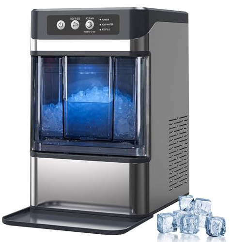 Máquina de Fabricantes de Hielo Comercial y casera para encimera - 17 kg/37 LB por día y Hielo de Bala masticable | Limpieza automática, bajo Ruido | Fabricante de Hielo Transparente para Fiesta