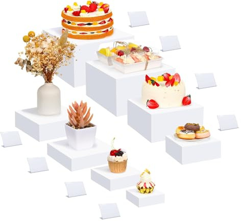 Soporte De Pastelería Decorativos,Soporte Para Tartas,8 Piezas Expositor In Acrílico Con Mini Señales De Mesa,Para Mesa Dulce Accesorios Para Bodas/Fiestas/Eventos, Blanco