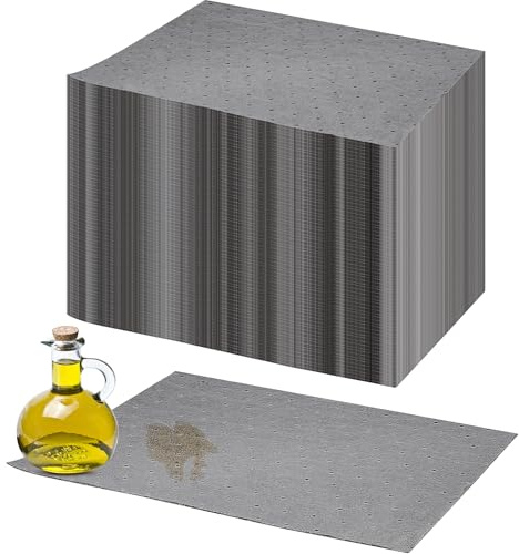 100 Pcs Oil Absorbent Pads Bulk, 33 x 25 cm Water Absorbing Mats Set, Universal Oil Spill Sheets for Absorbing Protecting Home Kitchen Garage Basement, Grey