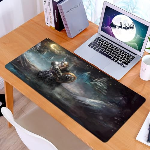 KDWJS Gaming Mouse Pad Mouse Mat - 35.5 x 16 in - XXL mousepad - Table mat large size - improved precision and speed - Fantasy, dwarf knight of Medival in a gothic shield at Battle Place