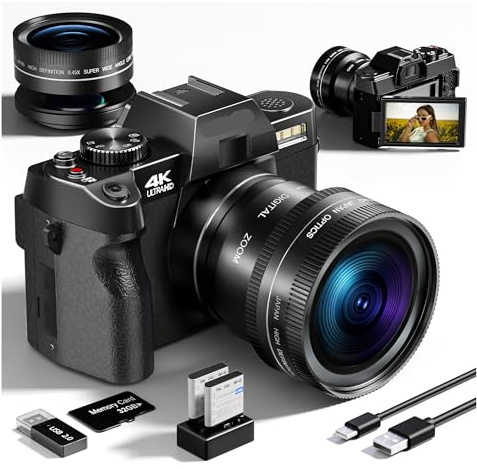 YVAAASIYC Fotocamera digitale compatta, videocamera di rete wireless 4K, registratore vlog retrò, fotocamera da 48 MP, schermo orientabile da 3 pollici