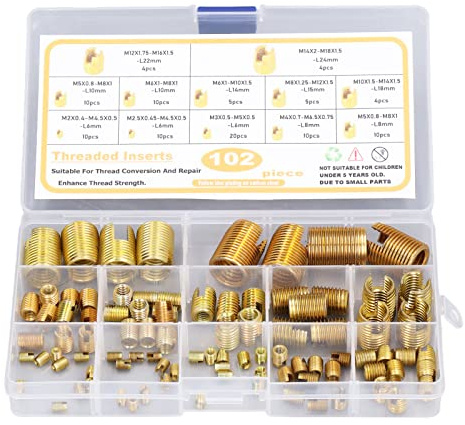 Baxnore 102 pièces inserts filetés autotaraudeurs en acier à haute teneur en carbone M2 à M14 Kit de réparation pour filetages en bois, alliage d'aluminium, plastique et métal, pro