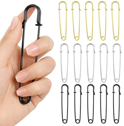 15 Stück 10 cm Sicherheitsnadeln Groß, Für Textilien Und Stoffe, Robuste Tuchnadel Mit Sicherem Verschluss, Vielseitige Nadel Für Haushalt Und Handarbeit(Silber Gold Schwarz)