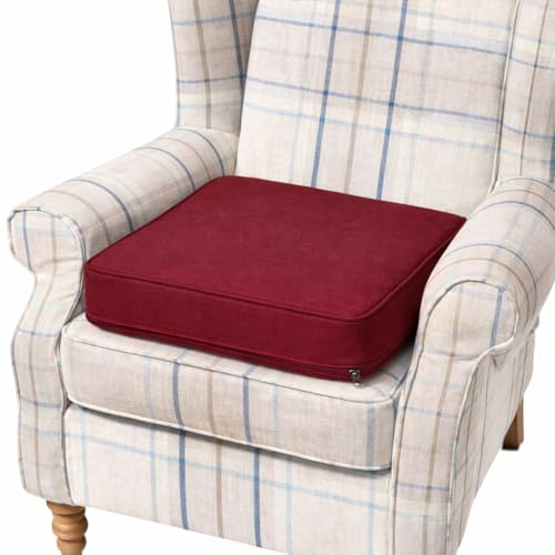 Armchair Booster Cushion Large Memory Foam 50 x 50cm Seat Pad with Supportive 10cm Thick Lift Water resistant Polyester Cover Cushion for the Elderly, Post-Operative and Pregnency Burgundy