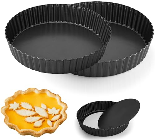 2 PCS 5.5 cm Deep Quiche Tin with Loose Base 26, 28 cm, Non-Stick Flan Dish