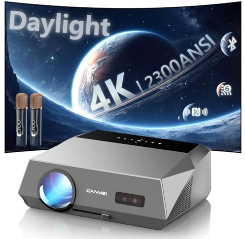 Smart Daytime 4K Projector HDR 2300ANSI with WiFi, Bluetooth, NFC, Apps, Auto Focus/Keystone,Ultra HD 1080P Movie Gaming Karaoke Projector with 2 HDMI ARC, 2 USB, 2 Mics for Home Theater Party TV Golf