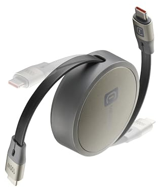 cellularline Infällbar och utdragbar USB-C till USB-C-kabel upp till 120 cm med 100 W effekt för snabb laddning av smartphones och bärbara datorer, svart